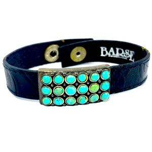 Barse Leather and turquoise face snap bracelet